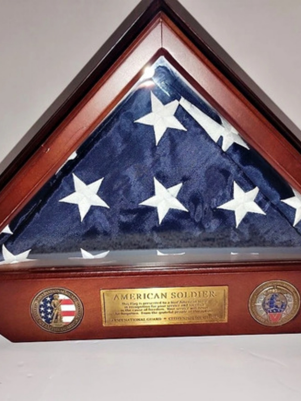 American Soldier Army National Guard Flag Display Case Wooden Military